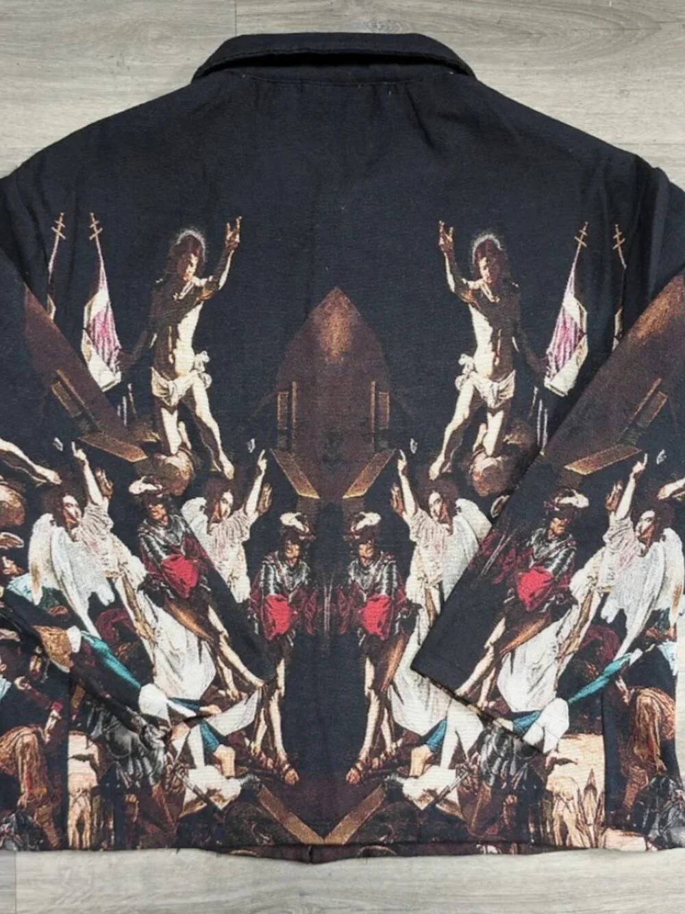 Rebel Vengeance Tapestry Jacket Shacket Mens Size XL Artsy Fall Of The Angels